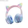 Écouteurs de téléphone portable Musine Music Player Gaming Cat Oreille pour enfants Girls RVB LED LED OUT CASSET EARPHONE CASHONES ENVERSE BLUETOOTH Y240407