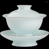 Teaware Sets Jingdezhen Handmade High-Grade Ceramic Bluish Porcelain Cover Teacup Single Non-Scald Tea Tableware Set Gift Box Genuine Goods