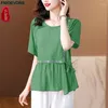 Damesblouses l-5xl losse kleding 2024 vrouwen zomer zomerse mouw elegante vlinderdas shirts casual retro vintage tuniek peplum tops en