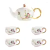 Teaware Sets Sheep Fat Jade Husband Tea Set Chinese Home Gift Small Teapot Cup Pomegranate Flower Hand Drawn Crafts Give A Gifts