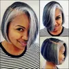 Gray Bob Lace front Wigs With Layered Swoop Bang ,raw virgin human Salt And Pepper Grey Wig for Women, Pixie Cut Glueless pixie cuts gray closure frontal Wig 4x4" 14day