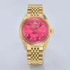 Dragon rosso rosa dedica occidentale Empress Dowager Saturno Mint Green Quart Women Gold Orologio blu