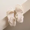 2024 Sommerzeit Neue Frauen komfortable Sandalen im Freien breite Fuß Casual Pearl Eleganzschuhe runden auf Plus Size Sandalias Mujer 38-40