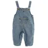 Koreli Moda Kızlar Tulum Kıyafetleri Solid Denim Askı Tatlı Sevimli Kawaii Toddler Erkek Kot Pantolon Çocuk Tahilleri 240323