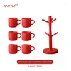 Juegos de té de té 6pcs taza de café rojo cerámica de cerámica juego de vajillas para la sala de agua y té de agua té de año simple regalos de año