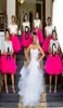 2020 Fuchsia African Plus Size Bridesmaid Dresses Short Capped Sleeves With Lace Applique Wedding Guest Dresses KneeLength Cockta5356029