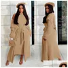 Basic Casual Dresses Womens Dress Set Cardigan Trench Coat Double Sided Veet Belt Slim Fit P Thermal 2 Piece With Drop Delivery Appare Dhkrv