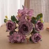 Fiori decorativi Bellissimi fioriture in finta Peonia Blooms Realistic Rosa Rosa Artificiale Vintage Vintage Non-Fading UV Resistente per l'arredamento del matrimonio