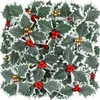 Декоративные цветы 50 шт. Рождественские листья Холли Листья искусственные красные ягоды