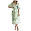 Casual Dresses Boho Floral Maxi Dress V Neck Long Sleeve Women Business One-Piece Women's Gown