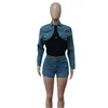 Womens Two Piece Pants 2024 Tracksuits Spring Shorts Set Women Streetwear Long Sleeve Top And Y Outfits Stretchy Denim Jeans Drop Deli Dhhso