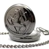 Black Silver Fullmetal Alchemist Quartz Pocket Watch Halsband Läderkedja Box Bag smycken Set gåvor för män Relogio de Bolso 240327