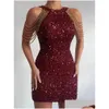 Grundlegende lässige Kleider weißer kurzer Frauen elegantes Pailletten Abendkleid Female y Off Shoder Party Ladies ärmellose Halfter Vestidos Drop d Dhi5o