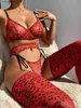 Set sexy set ellolace leopardo lingerie per donne in pizzo set di biancheria intima con calze a 4 pezzi perizoni erotici giarrettiera abbinata abbinata l2447