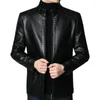 Herrenjacken Faux Leder Jacke Stylisches Motorrad mit Standkragen dicke Wärme Reißverschluss Halsschutz für Kühle