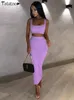 TotatoopRib Knit Two Piece Set Dress for Women Neon Vest Crop Top and Maxi Skirt Sexy Club Party Long Summer 240407