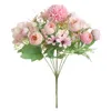 Fleurs décoratives en soie artificielle rose pivoine petite marguerite hydrtensia arrangements bouquet de mariage décor de décoration rose