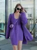 Robes de travail violet kawaii deux pièces ensembles femmes coréennes sweet sexy sweet fête robe duveteuse costume féminin solide manteau lâche Mini 2024