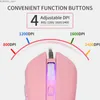 Ratos com fio mouse silencioso mouse colorido rosa e rosa mouse linda garota silent wired mouse 2400dpi ergonomia para laptop pc y240407