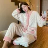 Accueil Vêtements automne hiver 2pcs pyjamas Suit femmes patchwork couleur sommeil set intime lingerie Coral Fleece pyjamas