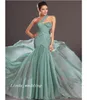 Fluffy Modern Mint Green Trumpet Mermaid Oneshoulder ärmlöst svepborste Train Chiffon Applique Evening Dresses1002481