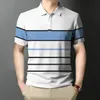 Summer Fashion Mens Polo Shirt Striped Print T Buttons Short Sleeve Vintage Clothing Oversized Streetwear Casual Golf Top 240403