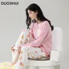 Roupas em casa Duojihui Fashion Floral Printing Casual Pijamas para Mulheres Basic com Pad Pad Loose Pant Simples Autumn Feminino Conjunto feminino