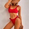 Costumi da bagno femminile a bassa vita bikini 2024 triangolo perizoma femminile con costume da bagno femminile donna solido abito a due pezzi spingendo bagno bagno