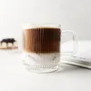 Wine Glasses 11oz Glass Mug Stripe Coffee Beverage Water Cup With Lid Spoon Heat-Resistant Cups Clear Tea