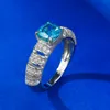 Anillo de diamantes de Aquamarine hecho a mano 100% real 925 Sterling Silver Party anillos de boda para mujeres Regalo de joyería de compromiso nupcial