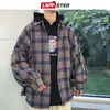 Camicie casual maschile da uomo Shirt a quadri vintage 2024 Man Streetwear Spessi camicette di moda a maniche lunghe nere