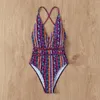 Kvinnors badkläder Bikini Set Bohemian Style Tryckt baddräkt Sexig Suspender Backless Beach Party 2024