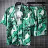Strandkläder för män 2 -stycken Snabbt torr hawaiiansk skjorta och shorts Set män modekläder tryckning avslappnade kläder sommaren 240407