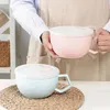 Macaron Color Ceramic Big Mug 1000ml Bowl with Lid Student Lunch Box Office Microwave Oven Available Cups Coffee Milk Breakfast 240407