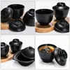 أدوات المائدة مجموعات يابانية ميسو الحساء وعاء مع أغطية التوابل التقليدية ورنيش صغير الأرز تقديم الأوعية