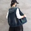 Giubbotti da donna stampa retrò giacca e gilet di denim con cappuccio con cappuccio per branco d'autunno donna senza manica da donna jean short jackets lady