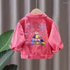 Jackets de cor sólida cor rosa garotas jeans de roupa de vestuário de primavera outono de colar de gola de colar de 1 a 7 anos