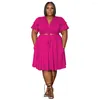 Werk jurken 2024 Zomer mode ruches mouw veter v-hals t-shirt rok twee delige se solide comfortabel casual plus size suit