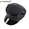 Ball Caps BUTTERMERE Patent Leather Military Style Cap Ladies Black Sailor Hat Woman Captain Autumn Winter High Fashion Hats Q240403