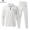 Fashion printemps et automne Solide Wolsey Long Manche Polo Suit Men décontracté Luble confortable Sports de haute qualité ensemble Set 240329