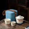 Teaware Set Quick Cup Travel Tea Set Car Outdoor Camping Portable Ru Kiln Bowl Present Box Business