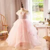 2024 Pink Ball Gown Flower Girl Dresses Sequined Ruffles kombinerade färgglada hand Made Floral Baby Pageant -klänningar Anpassa First Communion Party New Sexy Wedding Wear