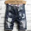 Men's Shorts 2022 Fashion Graffiti Tear Mens Jeans Shorts Patches Worn Five Cent Beggar Denim Pants High Quality Brand Jeans Mens Wear J240407