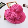 Kvinnor Organza Sun Hats Elegant Ladies Bucket Hat Wedding Church Party Fashion Summer Wide Brim Big Floral Fedora Y240320