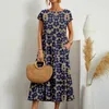 Casual Dresses Women's Loose Floral Print Fashionable V Neck Summer Dress Beach Straight Long One-Piece Gown Womens