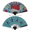 Decorative Objects & Figurines Folding Fans Handheld Elegant Antique Style Hand Fan Foldable Calligraphy Ink Painting Chinese Accessor Dhghu