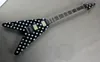 Raro randy rhoads polka dot voador v preto branco guitarra elétrica floyd rose tremolo blackback headstock7350171