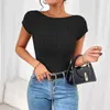 2024 Sommer neu sexy sexy Slim Fit Open Rücken kurz oben, breit gestreiftes kratziges Kurzarm-T-Shirt für Frauen