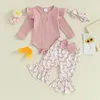 Clothing Sets Pudcoco Baby Girls 3 Piece Outfits Ribbed Long Sleeves Romper Daisy Print Elastic Flared Pants Headband Set Fall Clothes 0-18M