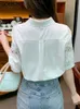 Qoerlin S3xl Broidered Chemises Femmes Femmes Stérome Céquette Summer Hollow Out Tops Elegant Blouse SingleBreasted Shirt Bouton Up 240407